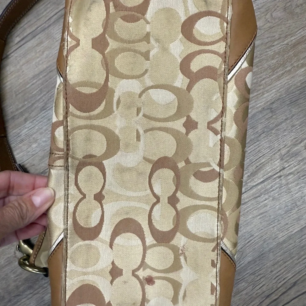 Coach Tan and Brown Signature Monogram Vintage Shoulder Bag